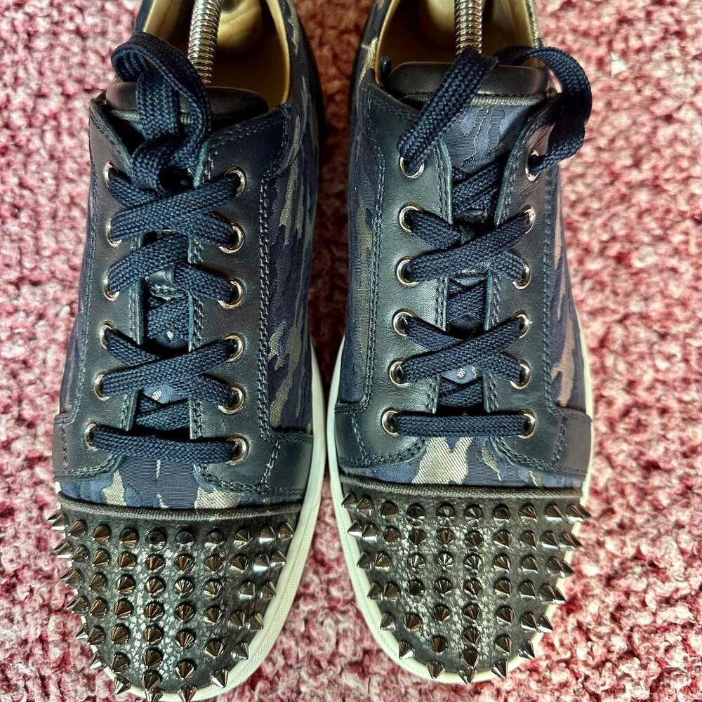 Christian Louboutin Louis Junior Spikes Sneakers Navy Camo & Silver Stud S 40.50